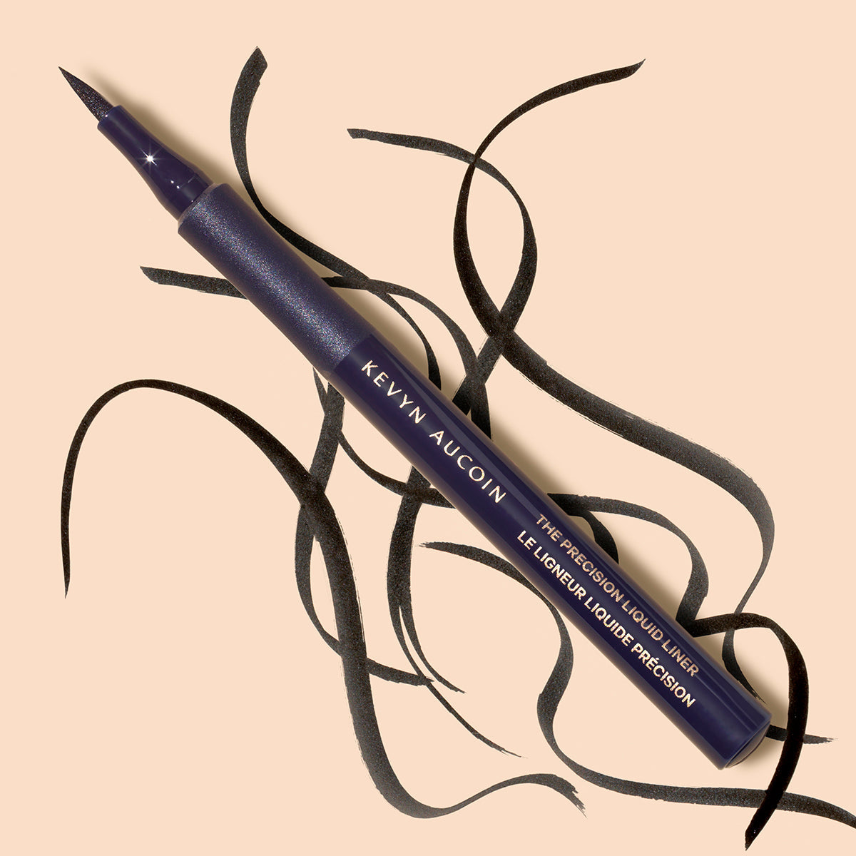 Precision Liquid Liner eyeliner on a skin town background showing precise brush marks in black